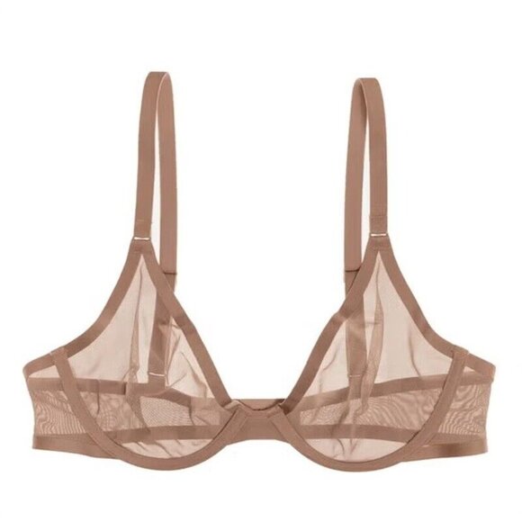NWOT CUUP 38D The Plunge Mesh Taupe Sheer Underwire Bra 124221